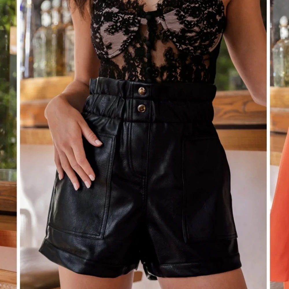 Black Vegan Leather High Waisted Shorts